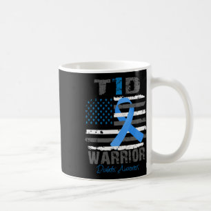 World Diabetes Awareness Blue Ribbon T1d Warrior T Coffee Mug