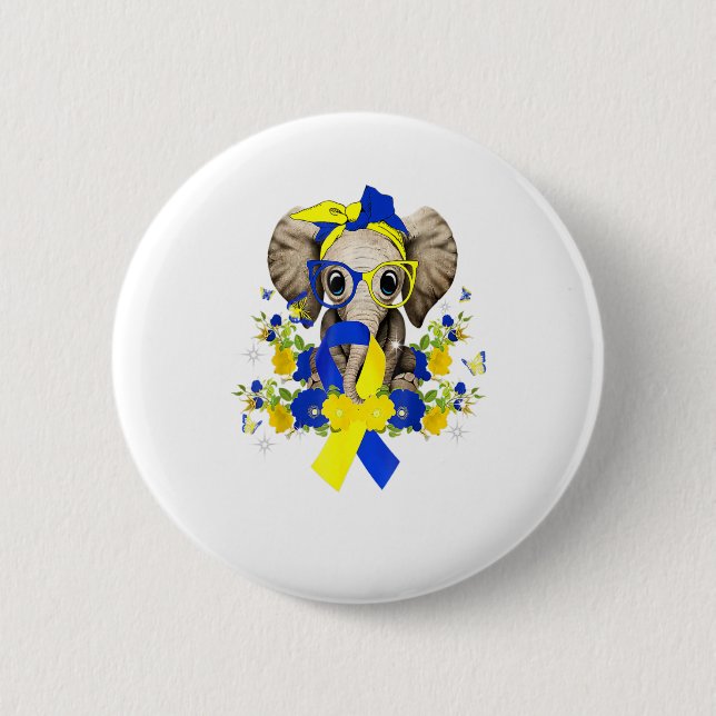 World Down Syndrome Awareness 2022 Elephant Blue 6 Cm Round Badge (Front)