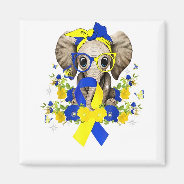 World Down Syndrome Awareness 2022 Elephant Blue Magnet (Front)