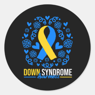 World Down Syndrome Awareness Day Ribbon Hearts T2 Classic Round Sticker