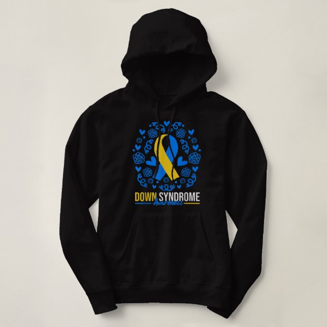 World Down Syndrome Awareness Day Ribbon Hearts T2 Hoodie (Design Front)