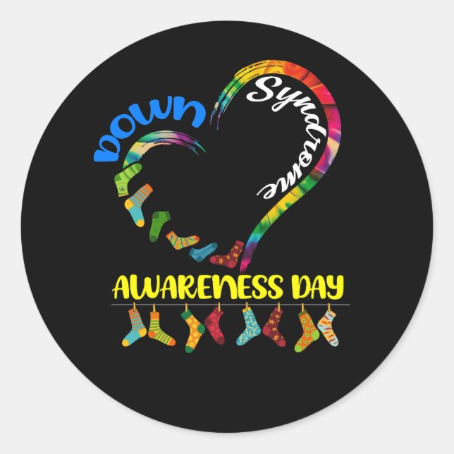 World Down Syndrome Day Awareness Socks 21 March R Classic Round Sticker (Front)