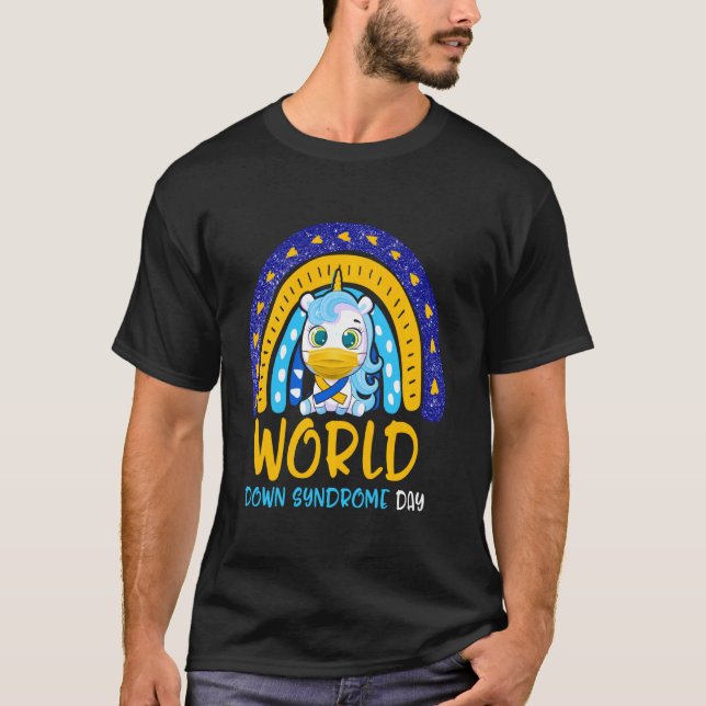 World Down Syndrome Day Unicorn Awareness Yellow B T-Shirt (Front)