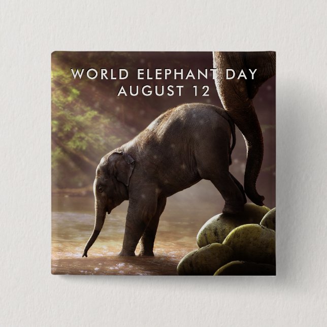 World Elephant Day 15 Cm Square Badge (Front)