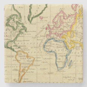 World engraved map stone coaster