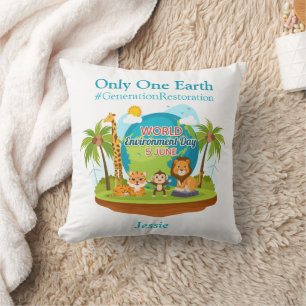 World Environment Day Custom Text Jungle Animals Cushion