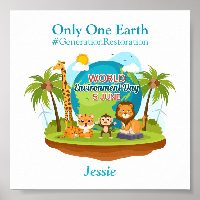 World Environment Day Custom Text Jungle Animals Poster (Front)