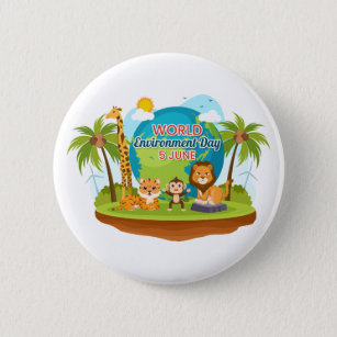 World Environment Day Lion Monkey Jungle Animals 6 Cm Round Badge