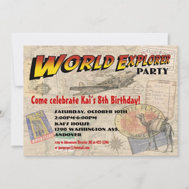World Explorer Party Invitation (Front)