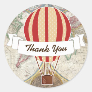World Explorer Red Hot Air Balloon & Ribbon Classic Round Sticker