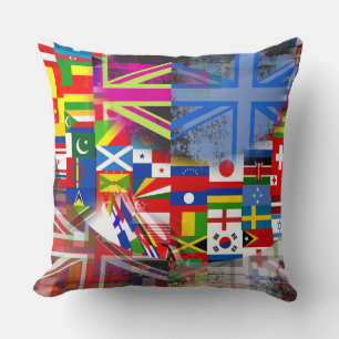 World Flag Distressed Glitch Abstract Collage Cushion