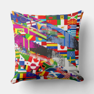 World Flag Global Glitch Abstract Collage Cushion