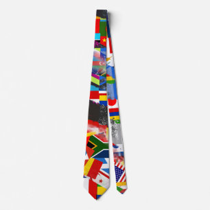 World Flag Global Glitch Abstract Collage Tie