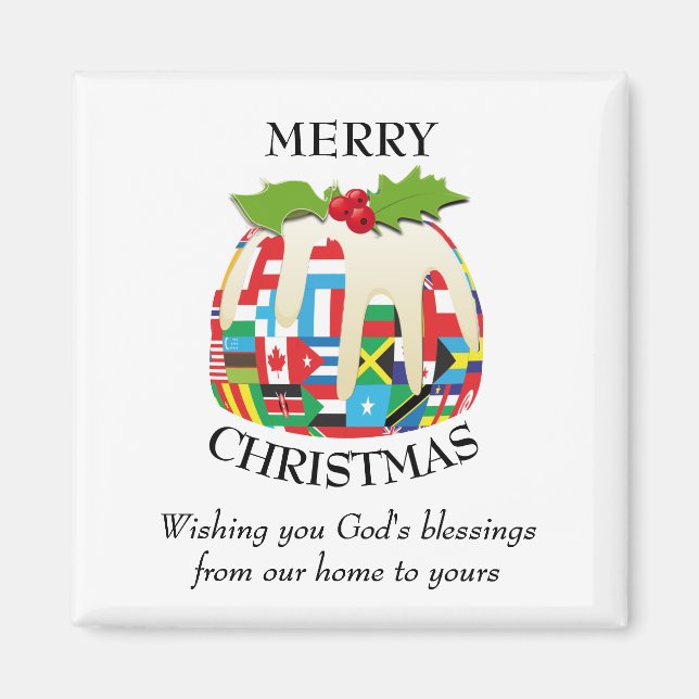 WORLD FLAGS Christmas Pudding Magnet (Front)