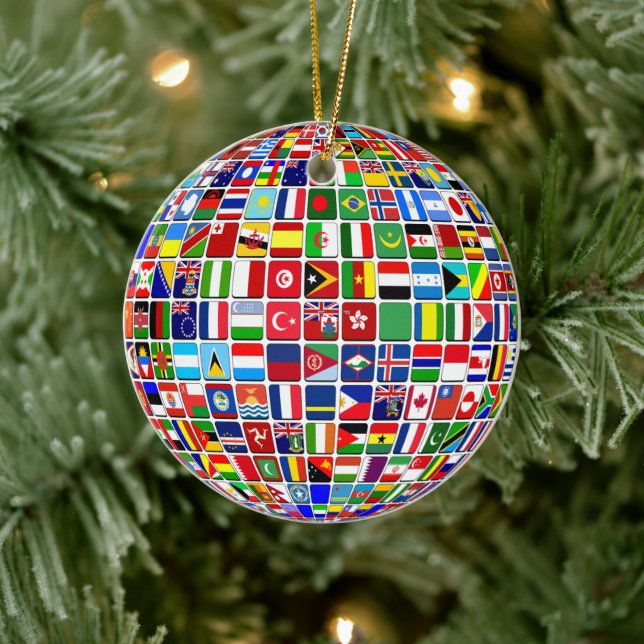 World Flags Globe, International, Ceramic Ornament (Tree)