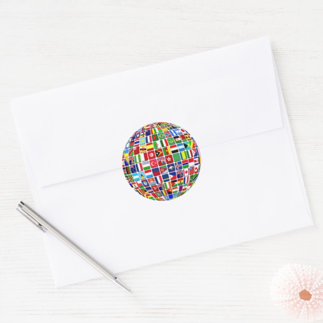 World Flags Globe, International, Classic Round St Sticker (Envelope)