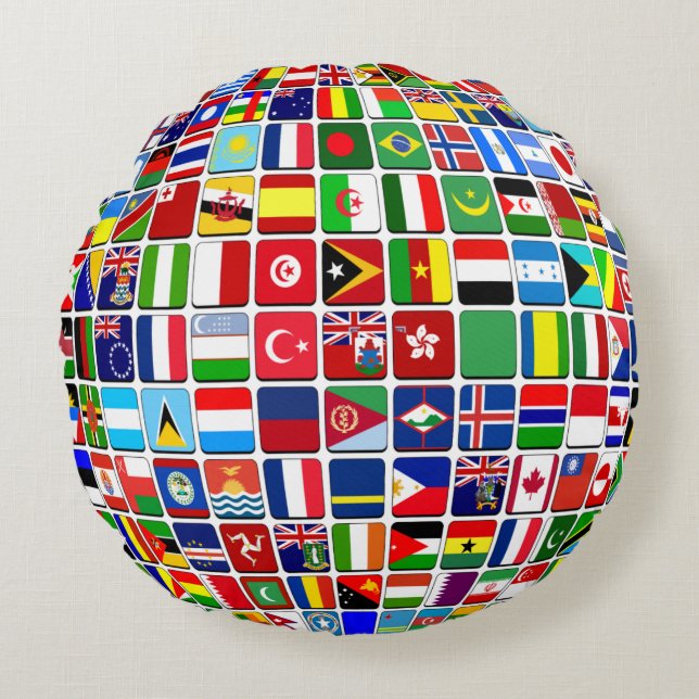 World Flags Globe, International, Round Cushion (Front)