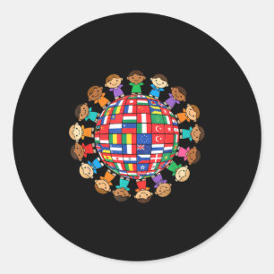 World flags globe kids international unity around classic round sticker