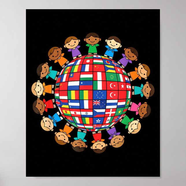 World flags globe kids international unity around poster (Front)