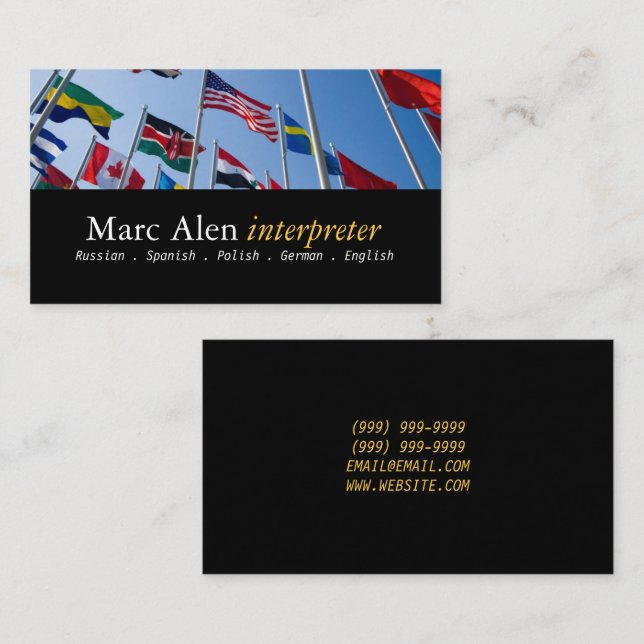 World Flags Interpreter Translator Business Card (Front/Back)