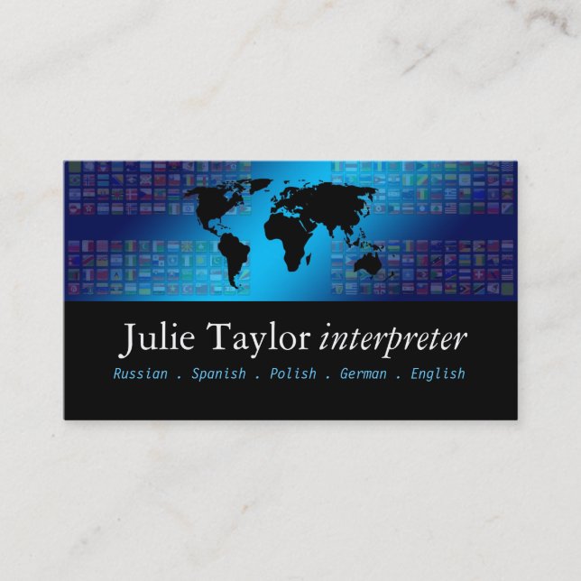 World Flags Interpreter Translator Business Card (Front)