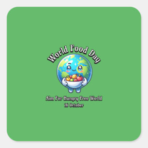World Food Day. Aim for Hungry Free World. Square Sticker