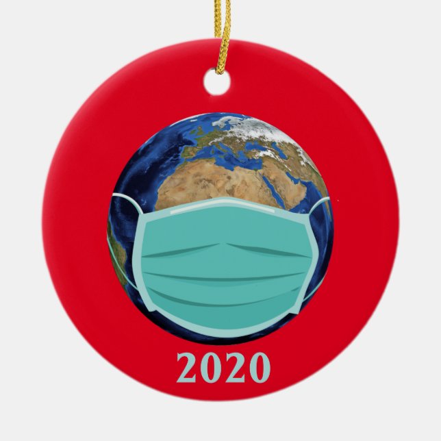 World Globe Face mask 2020 Covid Chritsmas Ceramic Ornament (Front)