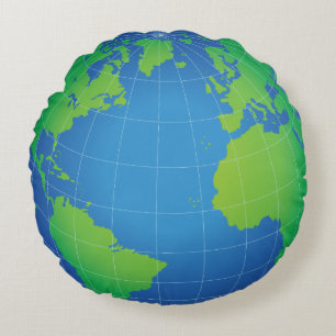World Globe Map Round Cushion