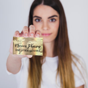 World Globe Map Travel Agency Gold Rose Gold  Business Card