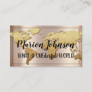 World Globe Map Travel Agency  Rose Gold Fame  Business Card