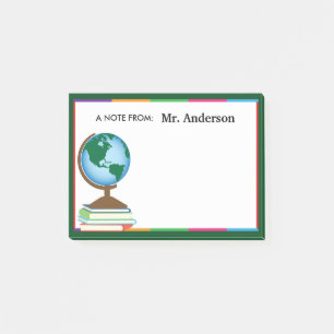 World Globe on Stack of Books Personalised Teacher Post-it Notes