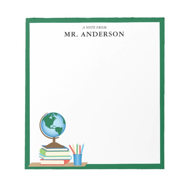World Globe School Books Personalized Teacher Notepad (Front)