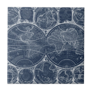 World Globes Blueprint Ceramic Tile