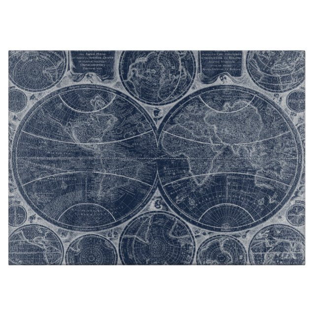 World Globes Blueprint Cutting Board (Front)