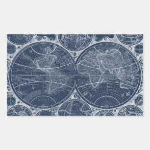 World Globes Blueprint Rectangular Sticker