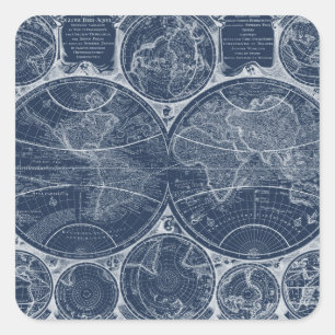World Globes Blueprint Square Sticker