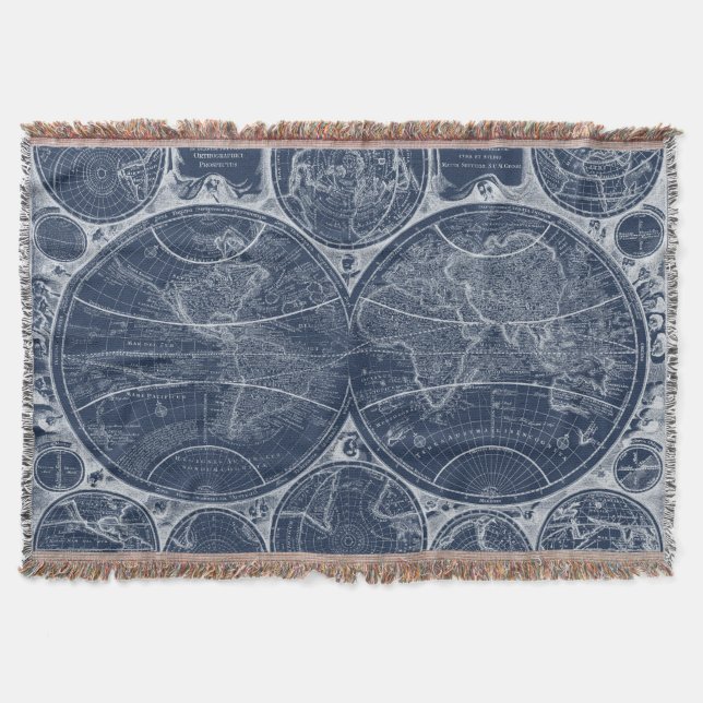 World Globes Blueprint Throw Blanket (Front)