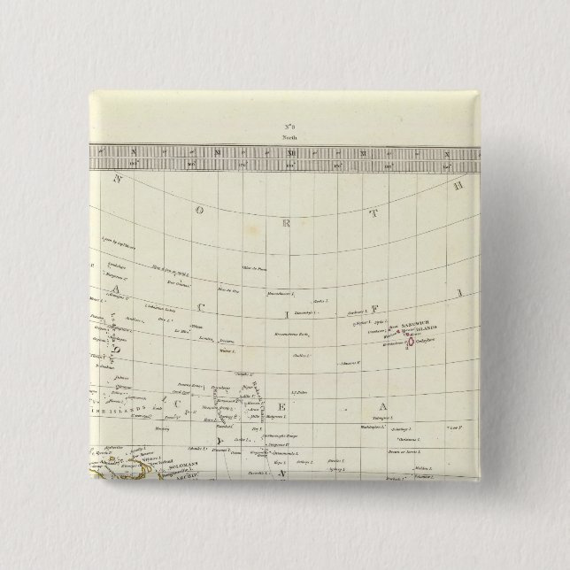 World, gnomonic proj III Polynesia 15 Cm Square Badge (Front)