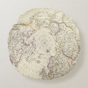 World, gnomonic proj V North Pole 45 N Lat Round Cushion