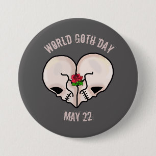 World Goth Day Button with Heart Skull
