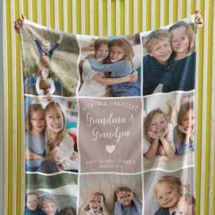 World Greatest Grandma Grandpa Photo Collage Pink Fleece Blanket