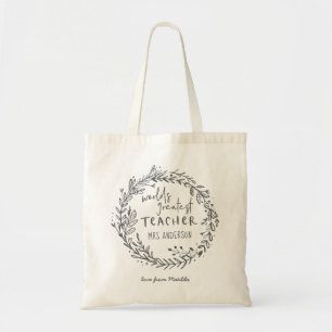 world greatest teacher modern minimal wreath tote bag