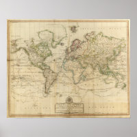 World Hand Colored map