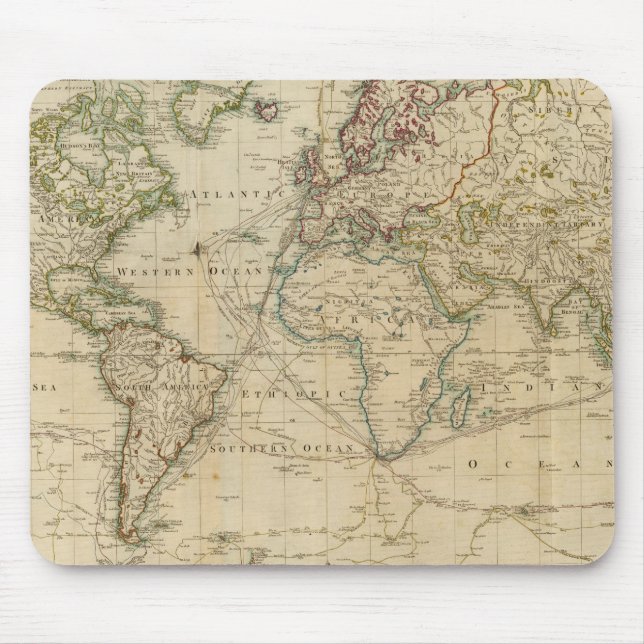 World Hand Coloured map Mouse Pad (Front)