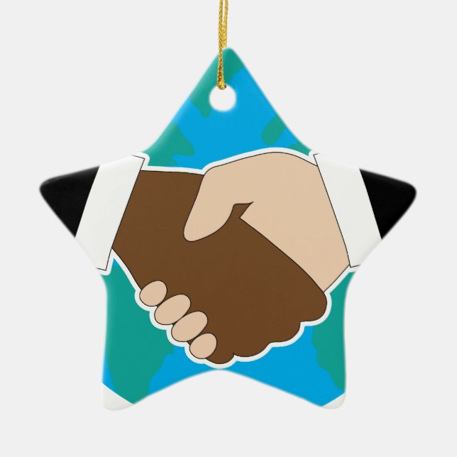 World Hand Shake Ceramic Tree Decoration (Front)