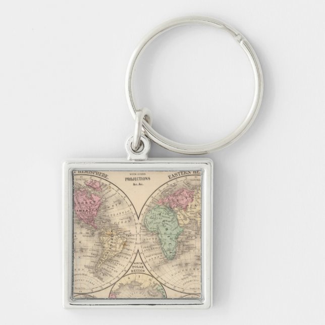 World hemispheres  Map by Mitchell Key Ring (Front)