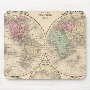 World hemispheres Map by Mitchell Mouse Pad
