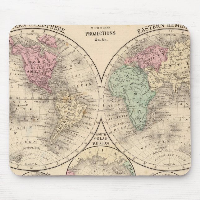 World hemispheres  Map by Mitchell Mouse Pad (Front)