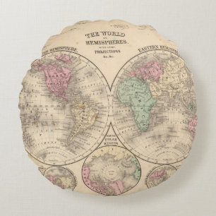 World hemispheres Map by Mitchell Round Cushion