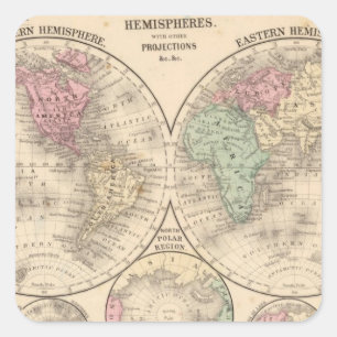 World hemispheres Map by Mitchell Square Sticker